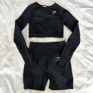 Gymshark Black Seamless Athletic Crop Top & High-Waist Shorts Set